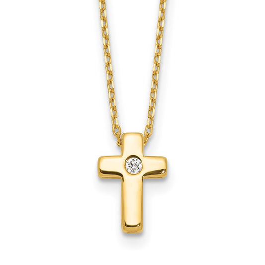 Sterling Silver Gold-tone CZ Cross 13in w/2in ext. NecklaceQG6568GP-13