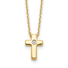 Sterling Silver Gold-tone CZ Cross 13in w/2in ext. NecklaceQG6568GP-13