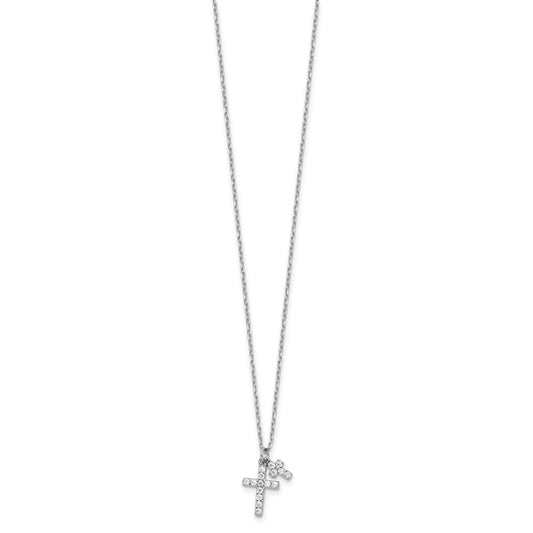 Sterling Silver Rhodium-plated CZ Crosses 16in w/2in ext. Necklace QG6571-16