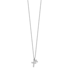 Sterling Silver Rhodium-plated CZ Crosses 16in w/2in ext. Necklace QG6571-16