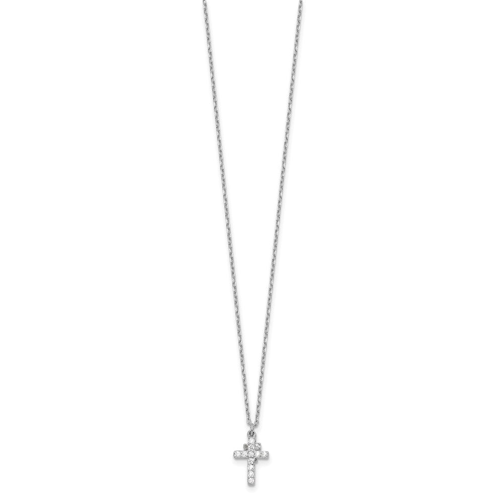 Sterling Silver Rhodium-plated CZ Crosses 16in w/2in ext. Necklace QG6571-16