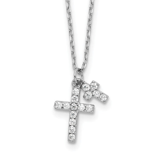 Sterling Silver Rhodium-plated CZ Crosses 16in w/2in ext. Necklace QG6571-16