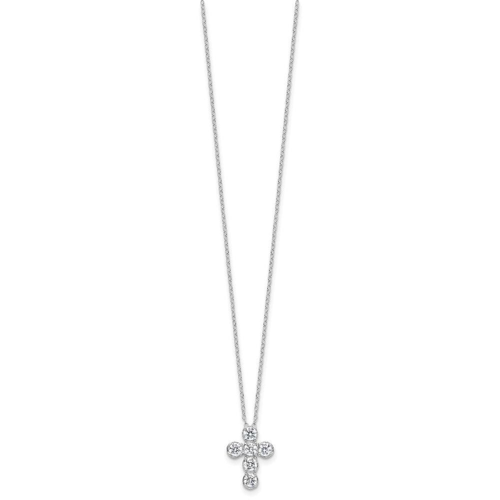 Sterling Silver Rhodium-plated CZ Cross 16in w/2in ext Necklace QG6572-16