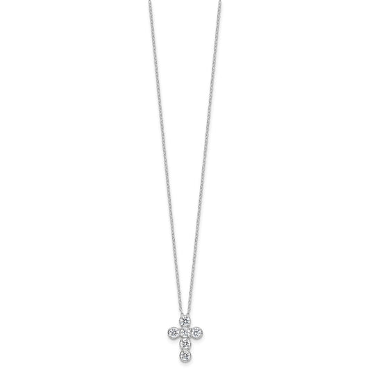 Sterling Silver Rhodium-plated CZ Cross 16in w/2in ext Necklace QG6572-16