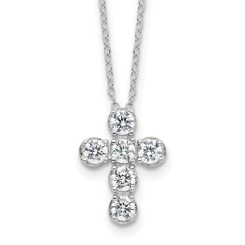Sterling Silver Rhodium-plated CZ Cross 16in w/2in ext Necklace QG6572-16