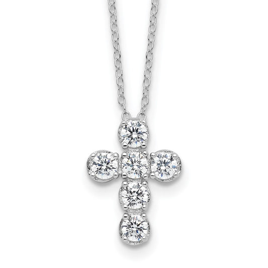 Sterling Silver Rhodium-plated CZ Cross 16in w/2in ext Necklace QG6572-16