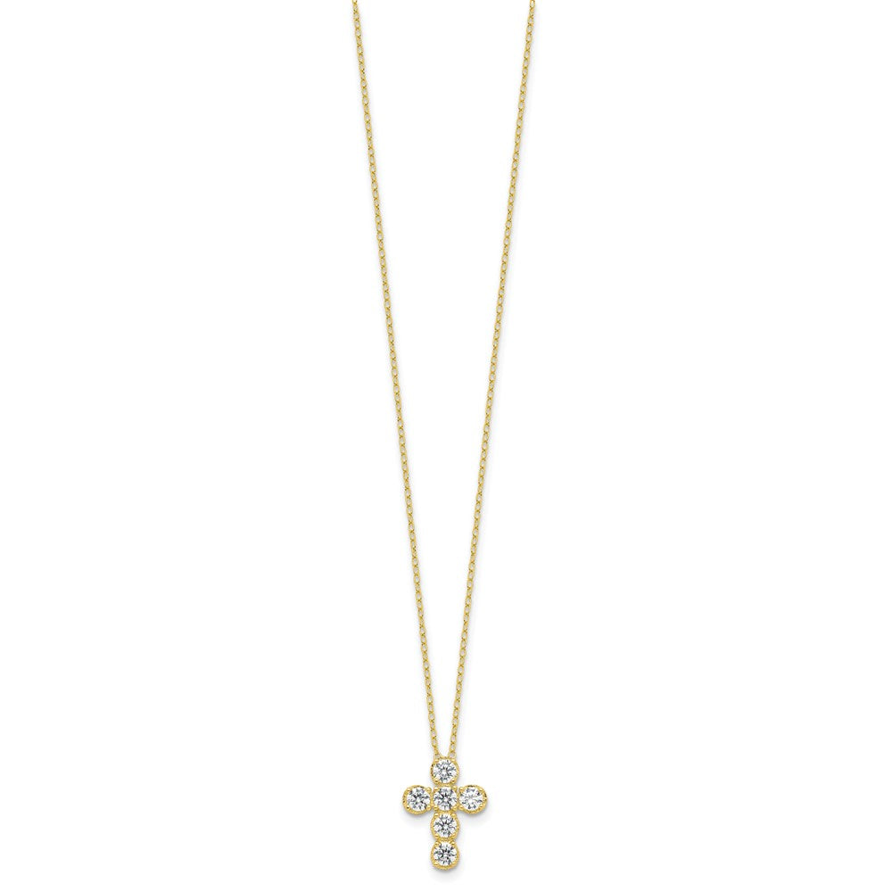 Sterling Silver Gold-tone CZ Cross 16in w/2in ext Necklace QG6572GP-16