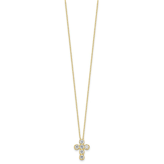 Sterling Silver Gold-tone CZ Cross 16in w/2in ext Necklace QG6572GP-16