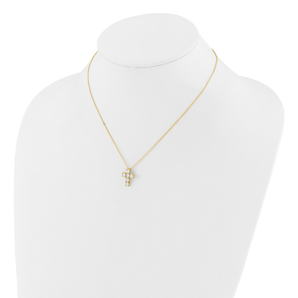 Sterling Silver Gold-tone CZ Cross 16in w/2in ext Necklace QG6572GP-16