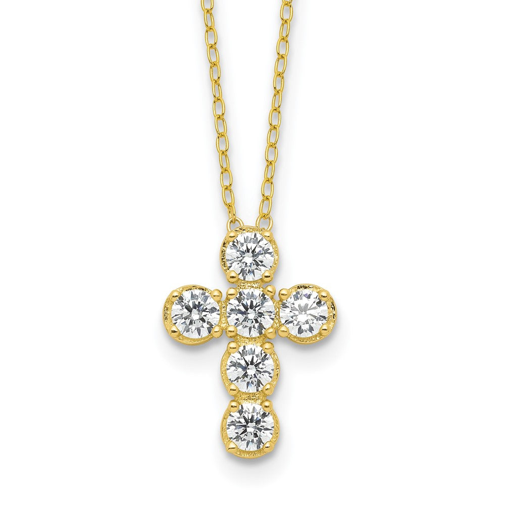 Sterling Silver Gold-tone CZ Cross 16in w/2in ext Necklace QG6572GP-16