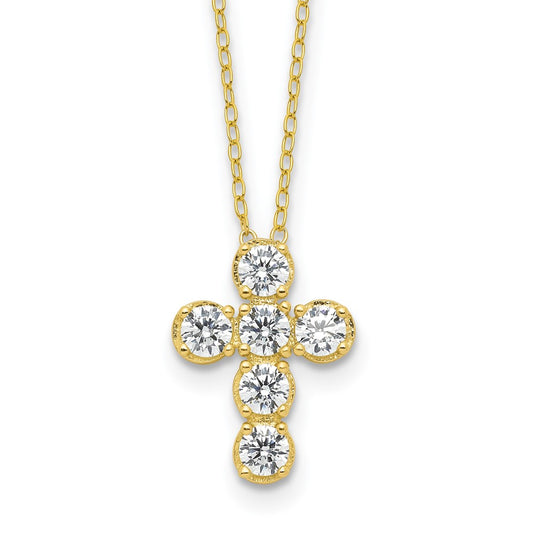 Sterling Silver Gold-tone CZ Cross 16in w/2in ext Necklace QG6572GP-16