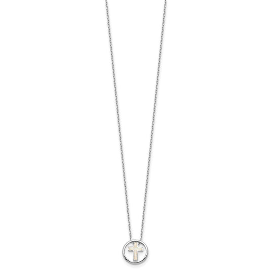Sterling Silver RH-plated Created Opal Inlay Cross 16in w/2in ext Necklace QG6573-16
