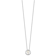 Sterling Silver RH-plated Created Opal Inlay Cross 16in w/2in ext Necklace QG6573-16