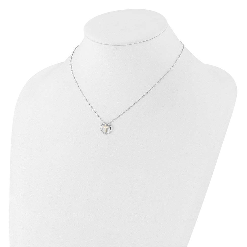 Sterling Silver RH-plated Created Opal Inlay Cross 16in w/2in ext Necklace QG6573-16