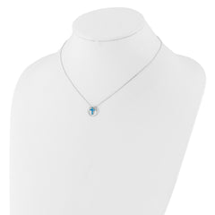 Sterling Silver RH-plated Blue Cr. Opal Inlay Cross 16in w/2in ext Necklace QG6574-16