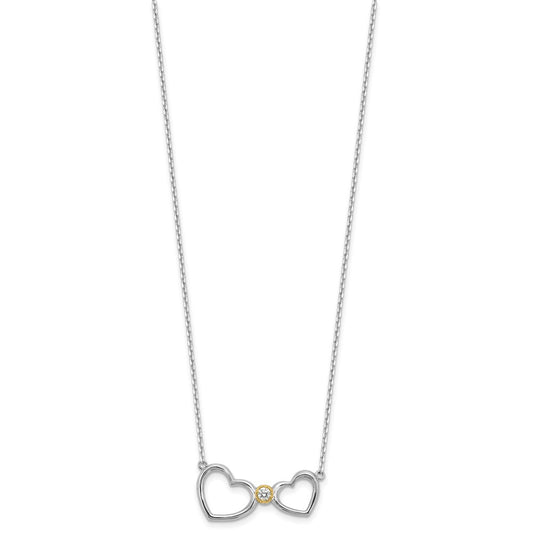 Sterling Silver w/14k accent Rh-plated CZ Heart w/2in. ext Necklace QG6616-16.25