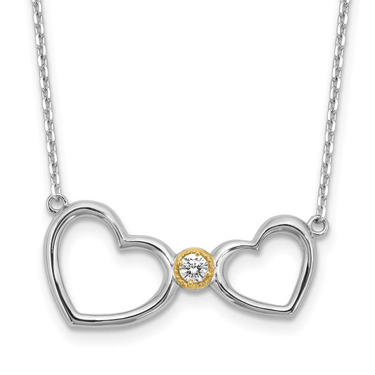 Sterling Silver w/14k accent Rh-plated CZ Heart w/2in. ext Necklace QG6616-16.25