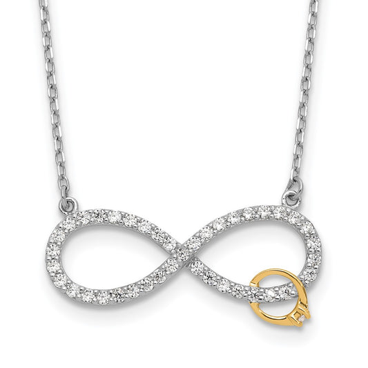Sterling Silver w/14k accent Rh-plated CZ Eternity w/2 in. ext Necklace QG6620-16