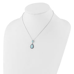 Sterling Silver RH-plated Blue CZ and Larimar 16in w/2in ext Necklace QG6696-16