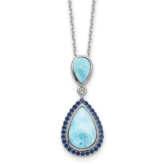 Sterling Silver RH-plated Blue CZ and Larimar 16in w/2in ext Necklace QG6696-16