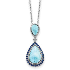 Sterling Silver RH-plated Blue CZ and Larimar 16in w/2in ext Necklace QG6696-16