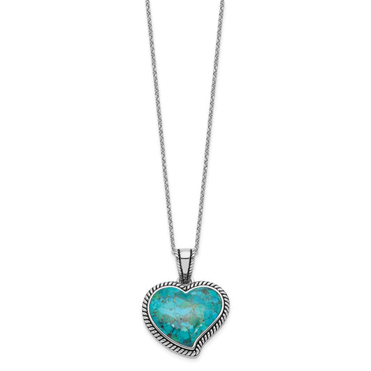 Sterling Silver RH-pl Oxidized Compressed Turquoise w/1.75in ext Necklace QG6698-16