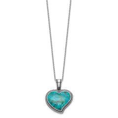 Sterling Silver RH-pl Oxidized Compressed Turquoise w/1.75in ext Necklace QG6698-16