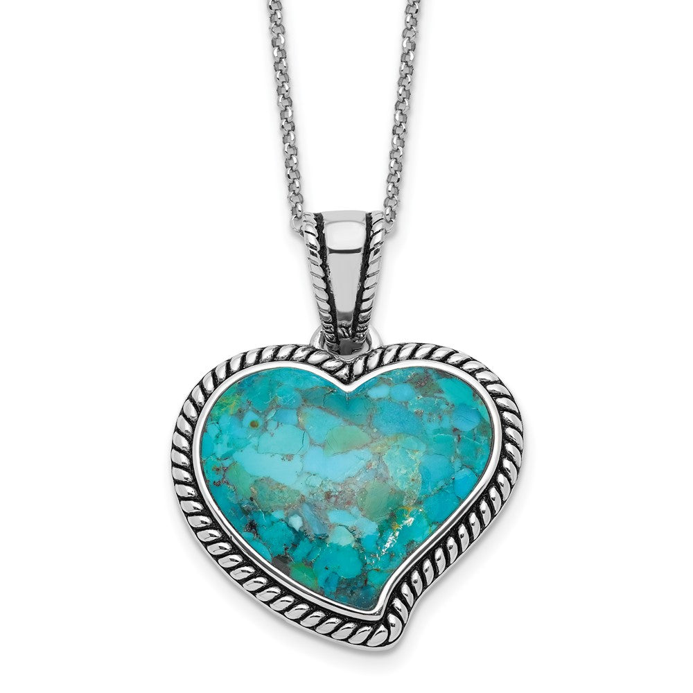 Sterling Silver RH-pl Oxidized Compressed Turquoise w/1.75in ext Necklace QG6698-16