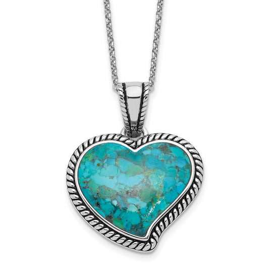 Sterling Silver RH-pl Oxidized Compressed Turquoise w/1.75in ext Necklace QG6698-16