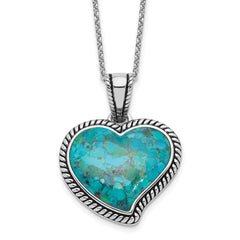Sterling Silver RH-pl Oxidized Compressed Turquoise w/1.75in ext Necklace QG6698-16