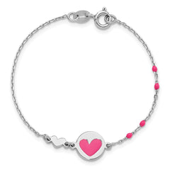 Sterling Silver Polished Pink Enamel Heart Children's 6in Bracelet QG6725-6