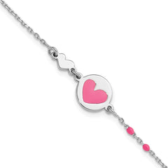 Sterling Silver Polished Pink Enamel Heart Children's 6in Bracelet QG6725-6