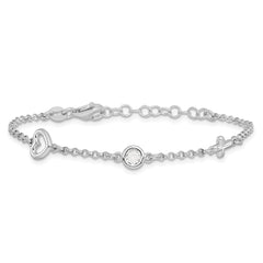 Sterling Silver RH-plated CZ Heart & Cross w/1in Ext. Children's Bracelet QG6733-5.5