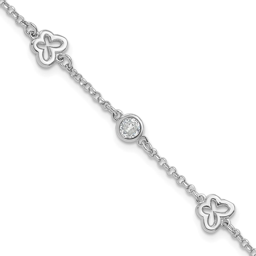 Sterling Silver Rhodium-plated CZ Butterfly w/1in Ext. Children's Bracelet QG6736-5.5