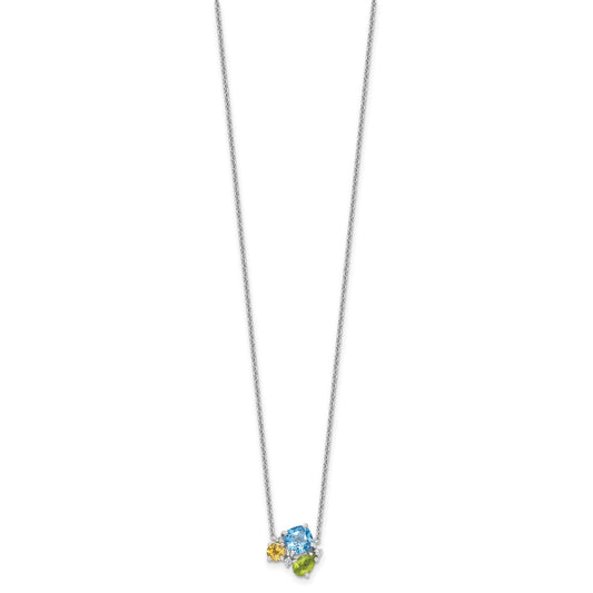 SS Rhodium Lt. Swiss BT/White Topaz/Peridot/Citrine 18in Necklace QG6738-18