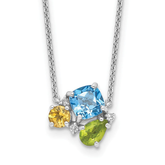 SS Rhodium Lt. Swiss BT/White Topaz/Peridot/Citrine 18in Necklace QG6738-18