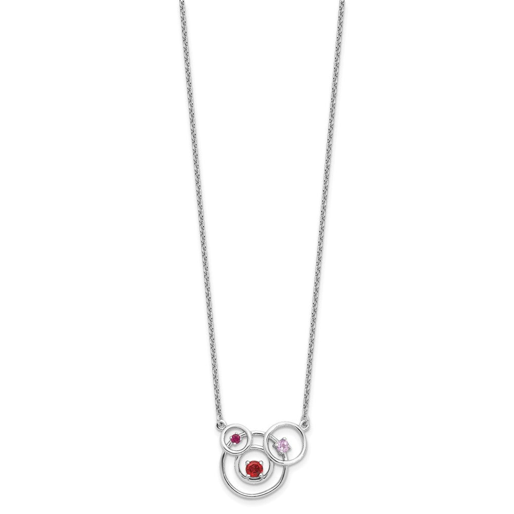 Sterling Silver Polished Amethyst, Garnet and Pink Tourmaline Circles with 2 Inch Extension Necklace QG6740-16