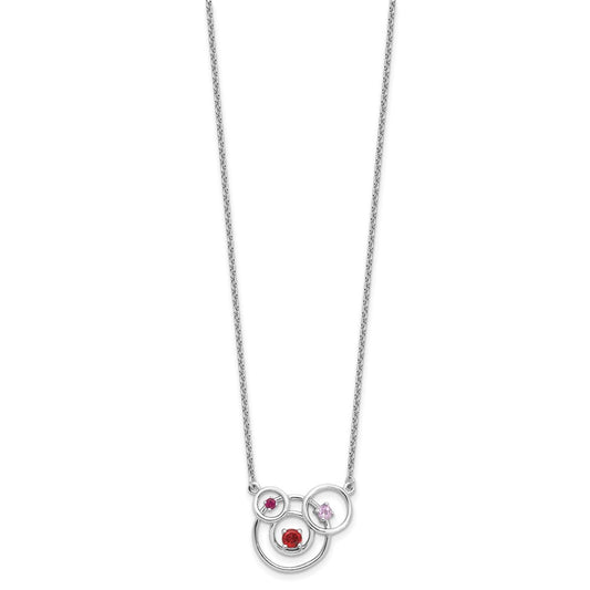 Sterling Silver Polished Amethyst, Garnet and Pink Tourmaline Circles with 2 Inch Extension Necklace QG6740-16