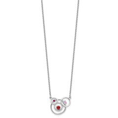 Sterling Silver Polished Amethyst, Garnet and Pink Tourmaline Circles with 2 Inch Extension Necklace QG6740-16