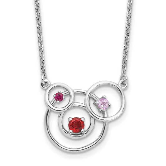 Sterling Silver Polished Amethyst, Garnet and Pink Tourmaline Circles with 2 Inch Extension Necklace QG6740-16