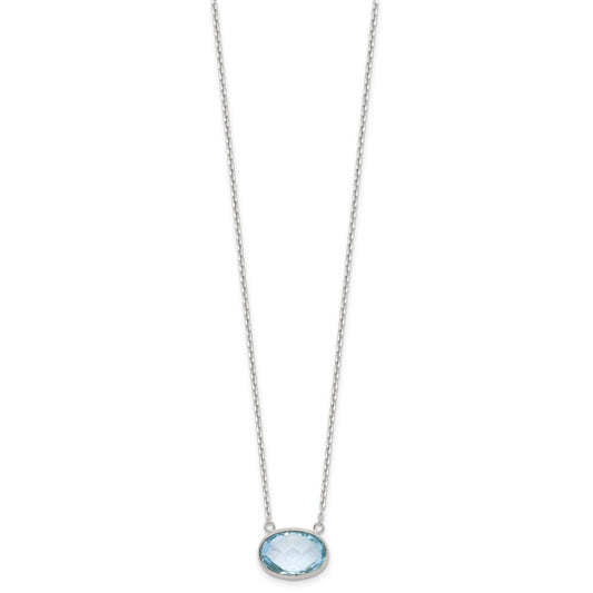 Sterling Silver Polished Oval Blue Topaz 17in w/.5in ext Necklace QG6742BT-17