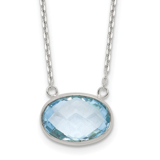 Sterling Silver Polished Oval Blue Topaz 17in w/.5in ext Necklace QG6742BT-17