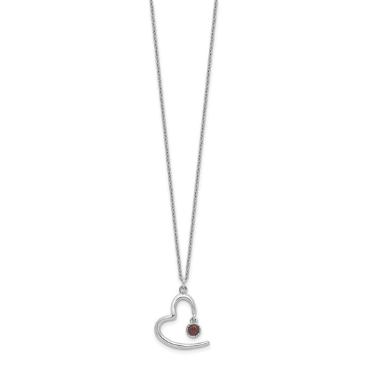 Sterling Silver Rhod-pltd Open Heart .06 Garnet 16in w/2in Ext Necklace QG6744GA-16