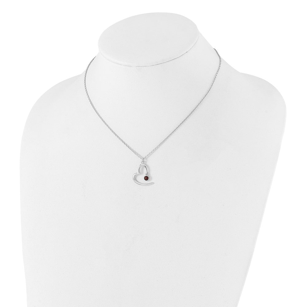 Sterling Silver Rhod-pltd Open Heart .06 Garnet 16in w/2in Ext Necklace QG6744GA-16