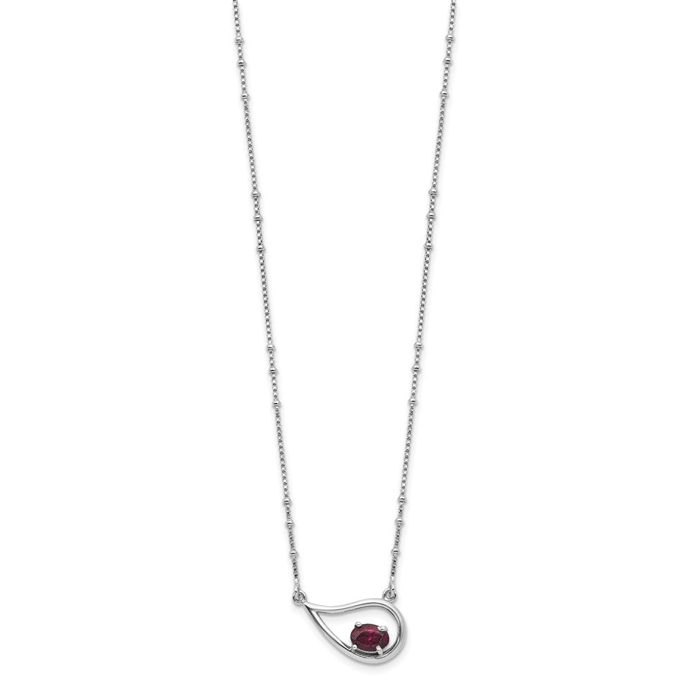 Sterling Silver Rhod-pltd Teardrop Rhod. Garnet 16in w/2in Ext Necklace QG6745GA-16