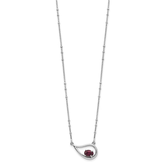 Sterling Silver Rhod-pltd Teardrop Rhod. Garnet 16in w/2in Ext Necklace QG6745GA-16
