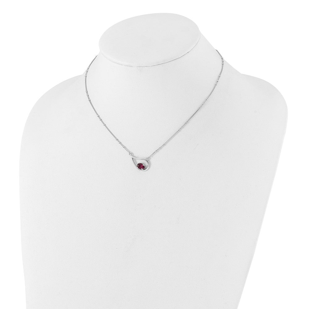 Sterling Silver Rhod-pltd Teardrop Rhod. Garnet 16in w/2in Ext Necklace QG6745GA-16