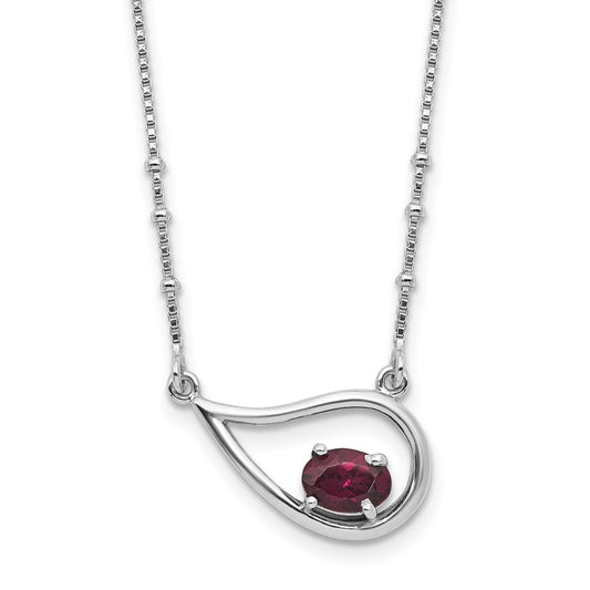 Sterling Silver Rhod-pltd Teardrop Rhod. Garnet 16in w/2in Ext Necklace QG6745GA-16