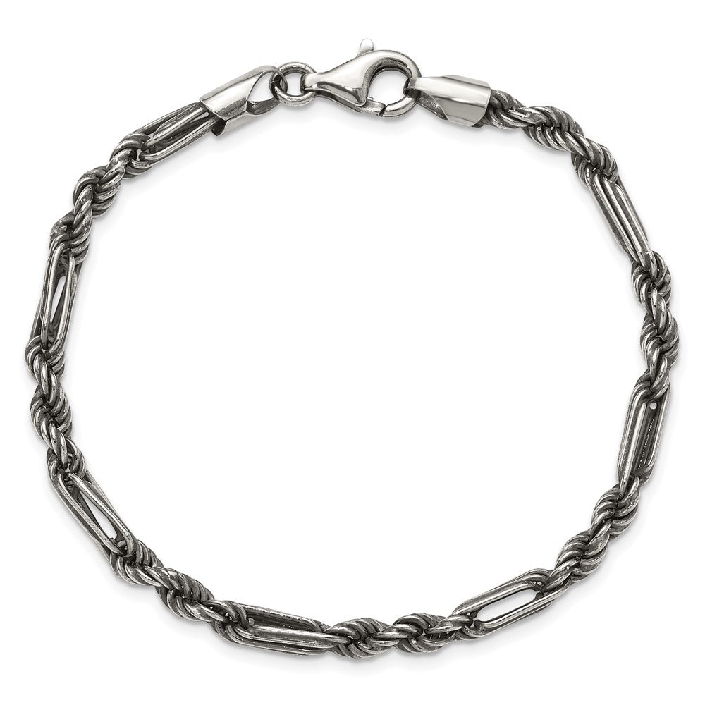 Sterling Silver Antiqued 4.4mm Milano / Figarope Mens 8 inch Bracelet QG6772-8