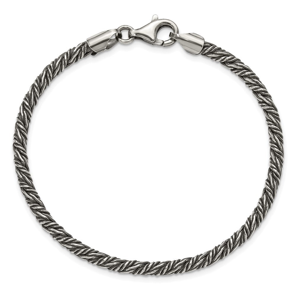 Sterling Silver Antiqued 3.4mm Fancy Twist Link Mens 8 inch Bracelet QG6773-8